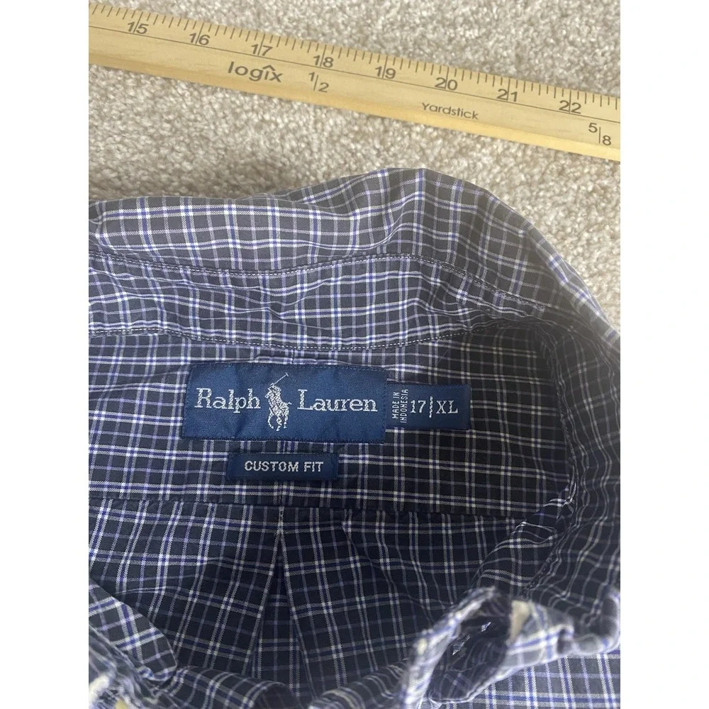 Polo Ralph Lauren Blue‎ Check Plaid Flannel Mens 17-XL Blue Pony Cotton Preppy
